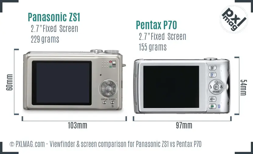 Panasonic ZS1 vs Pentax P70 Screen and Viewfinder comparison