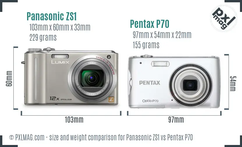 Panasonic ZS1 vs Pentax P70 size comparison