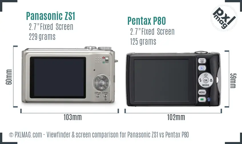Panasonic ZS1 vs Pentax P80 Screen and Viewfinder comparison