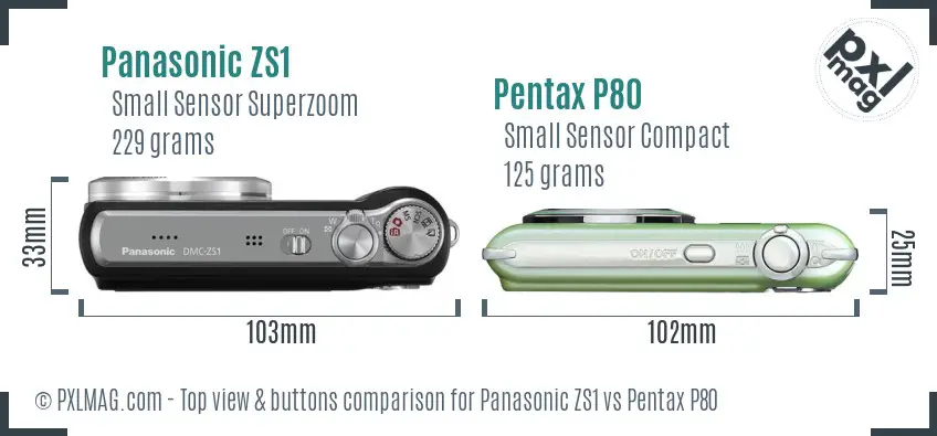 Panasonic ZS1 vs Pentax P80 top view buttons comparison