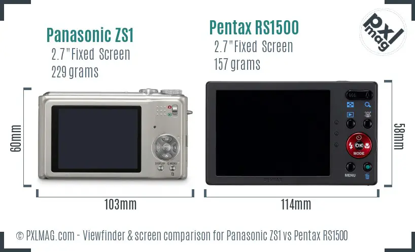 Panasonic ZS1 vs Pentax RS1500 Screen and Viewfinder comparison