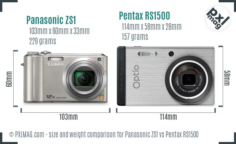 Panasonic ZS1 vs Pentax RS1500 size comparison