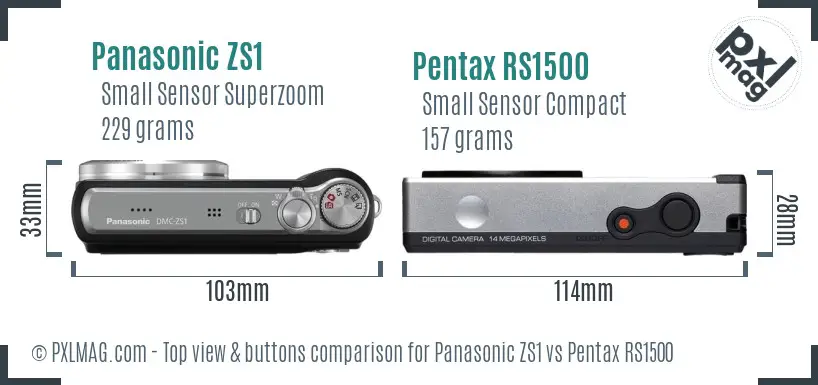 Panasonic ZS1 vs Pentax RS1500 top view buttons comparison