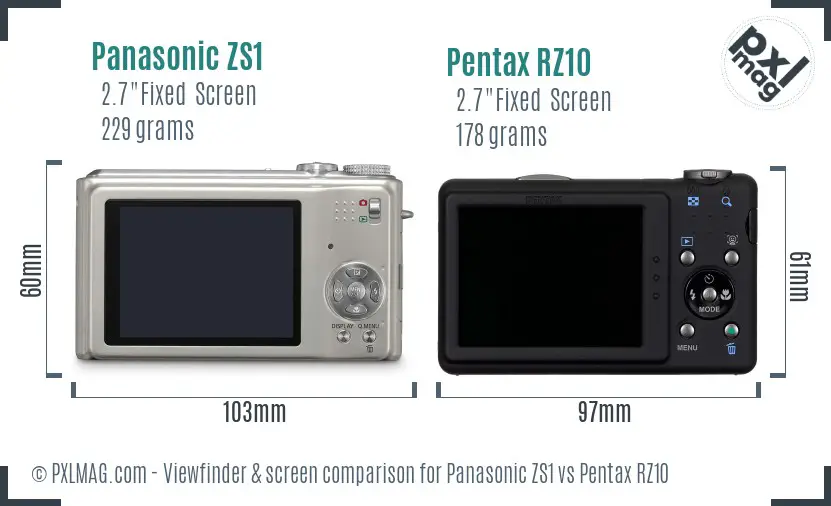 Panasonic ZS1 vs Pentax RZ10 Screen and Viewfinder comparison