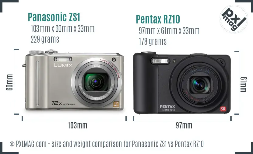 Panasonic ZS1 vs Pentax RZ10 size comparison