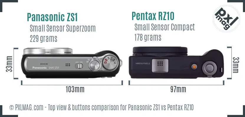 Panasonic ZS1 vs Pentax RZ10 top view buttons comparison