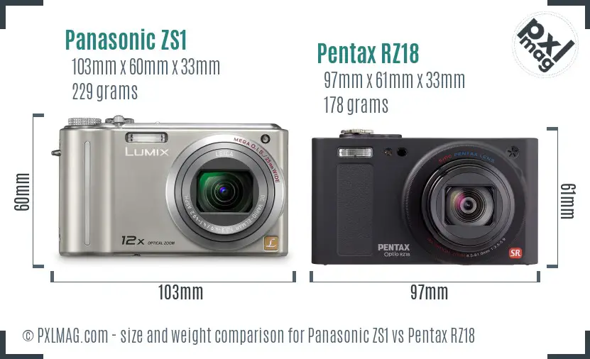 Panasonic ZS1 vs Pentax RZ18 size comparison