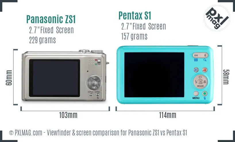 Panasonic ZS1 vs Pentax S1 Screen and Viewfinder comparison