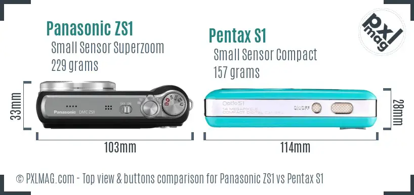 Panasonic ZS1 vs Pentax S1 top view buttons comparison