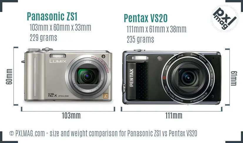 Panasonic ZS1 vs Pentax VS20 size comparison