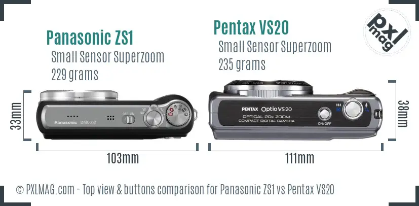 Panasonic ZS1 vs Pentax VS20 top view buttons comparison