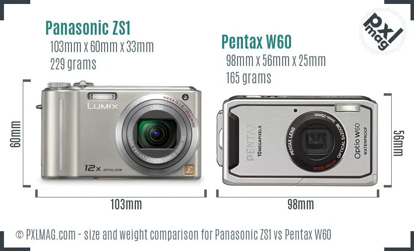 Panasonic ZS1 vs Pentax W60 size comparison