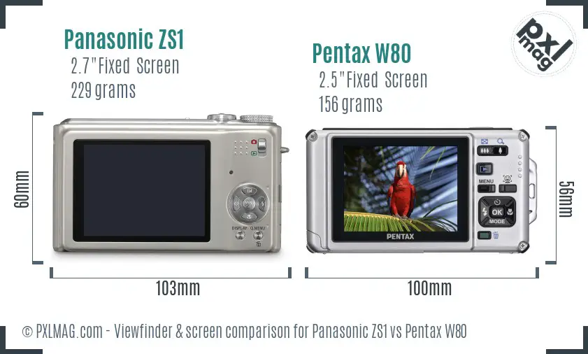 Panasonic ZS1 vs Pentax W80 Screen and Viewfinder comparison