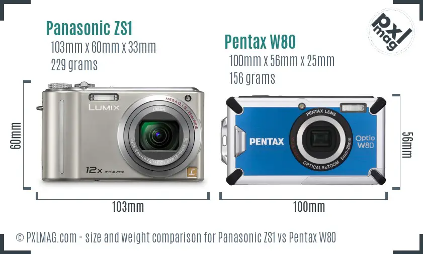 Panasonic ZS1 vs Pentax W80 size comparison