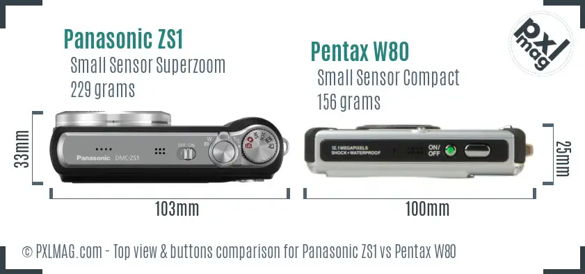 Panasonic ZS1 vs Pentax W80 top view buttons comparison