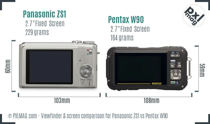Panasonic ZS1 vs Pentax W90 Screen and Viewfinder comparison