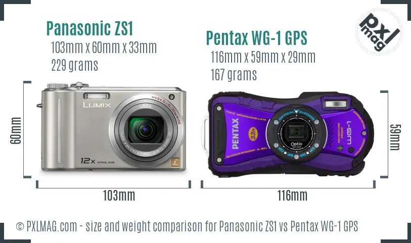 Panasonic ZS1 vs Pentax WG-1 GPS size comparison