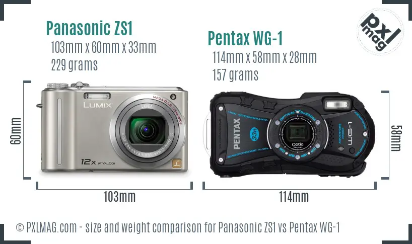 Panasonic ZS1 vs Pentax WG-1 size comparison