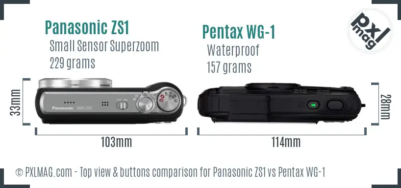 Panasonic ZS1 vs Pentax WG-1 top view buttons comparison
