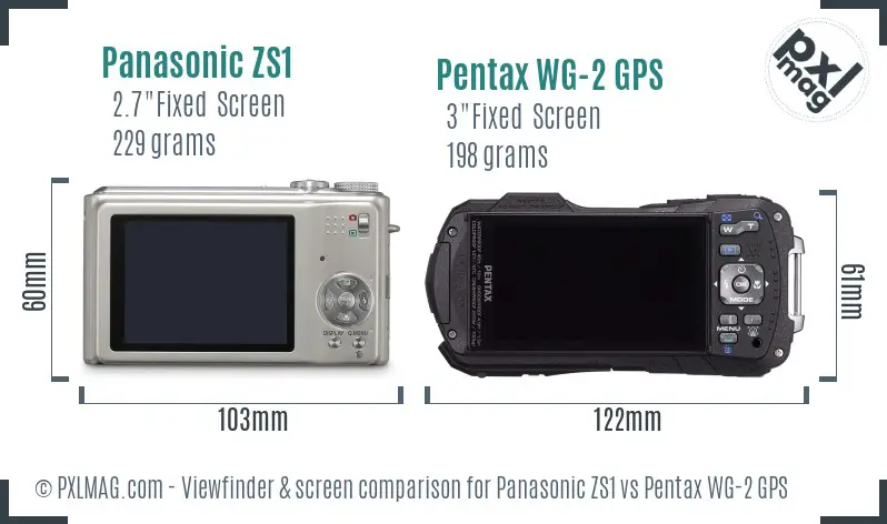 Panasonic ZS1 vs Pentax WG-2 GPS Screen and Viewfinder comparison