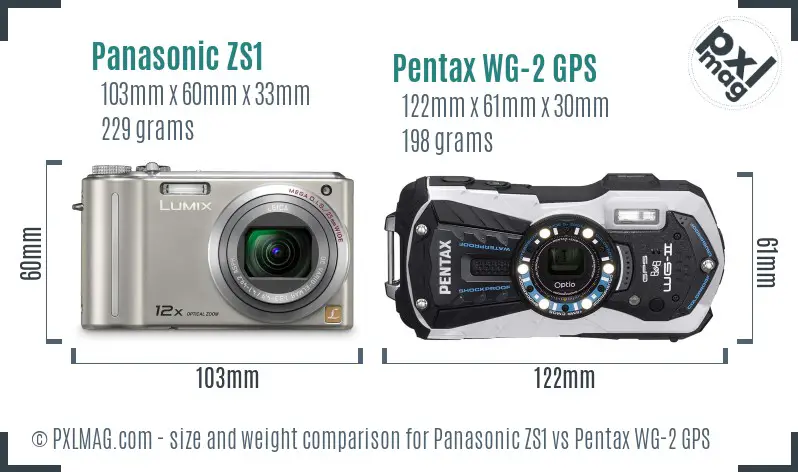 Panasonic ZS1 vs Pentax WG-2 GPS size comparison