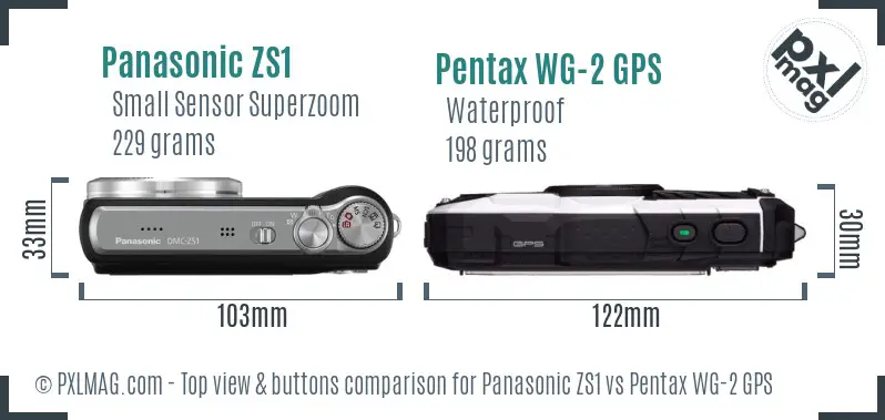 Panasonic ZS1 vs Pentax WG-2 GPS top view buttons comparison