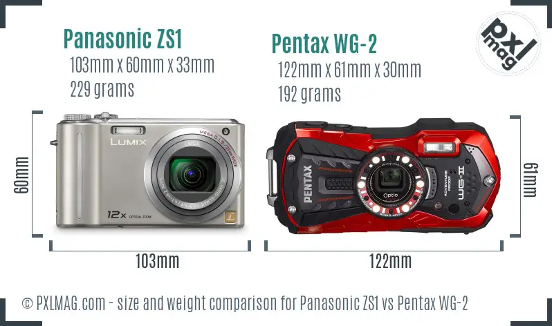 Panasonic ZS1 vs Pentax WG-2 size comparison