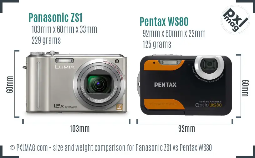 Panasonic ZS1 vs Pentax WS80 size comparison