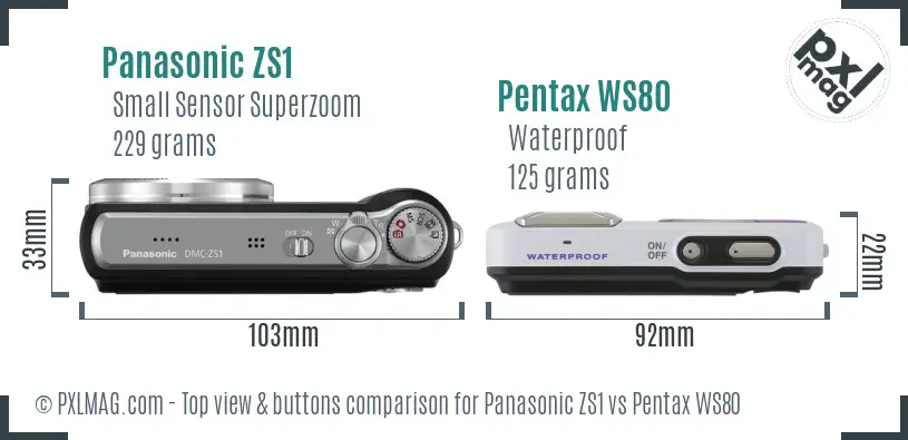 Panasonic ZS1 vs Pentax WS80 top view buttons comparison