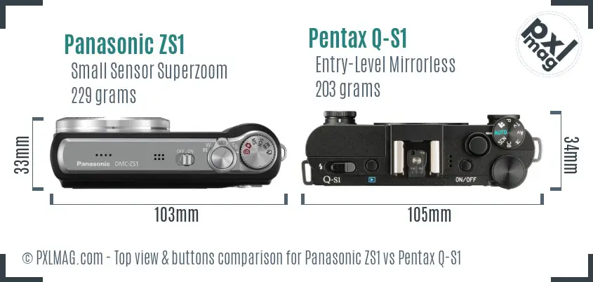Panasonic ZS1 vs Pentax Q-S1 top view buttons comparison