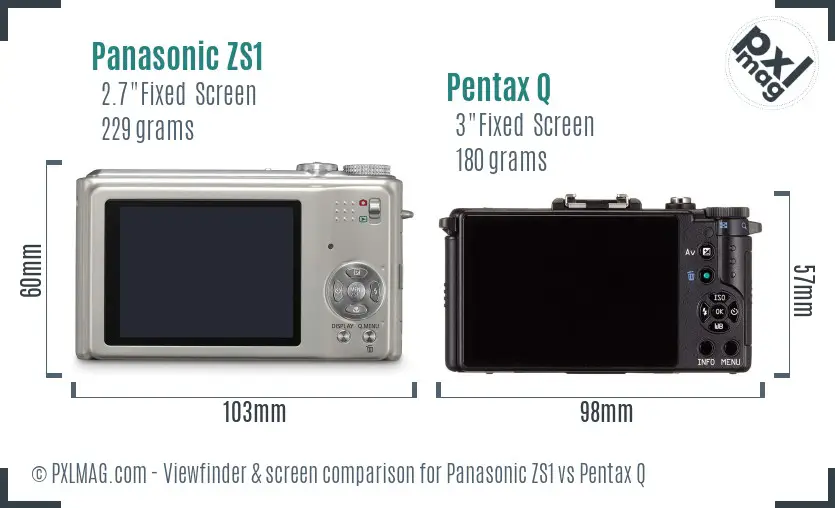 Panasonic ZS1 vs Pentax Q Screen and Viewfinder comparison