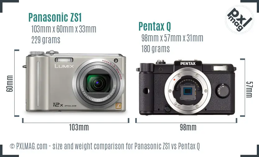 Panasonic ZS1 vs Pentax Q size comparison