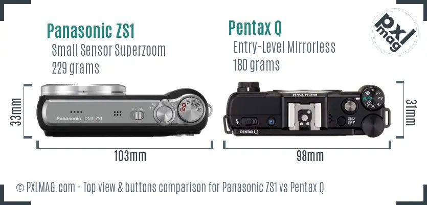Panasonic ZS1 vs Pentax Q top view buttons comparison