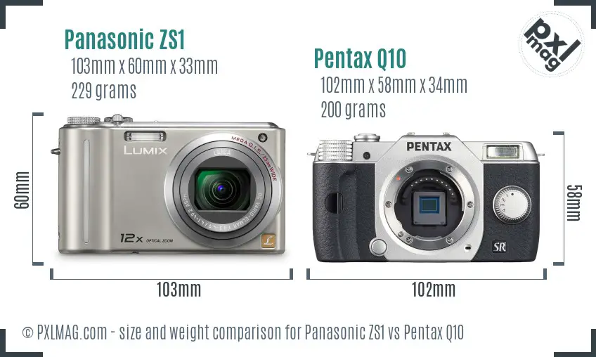 Panasonic ZS1 vs Pentax Q10 size comparison