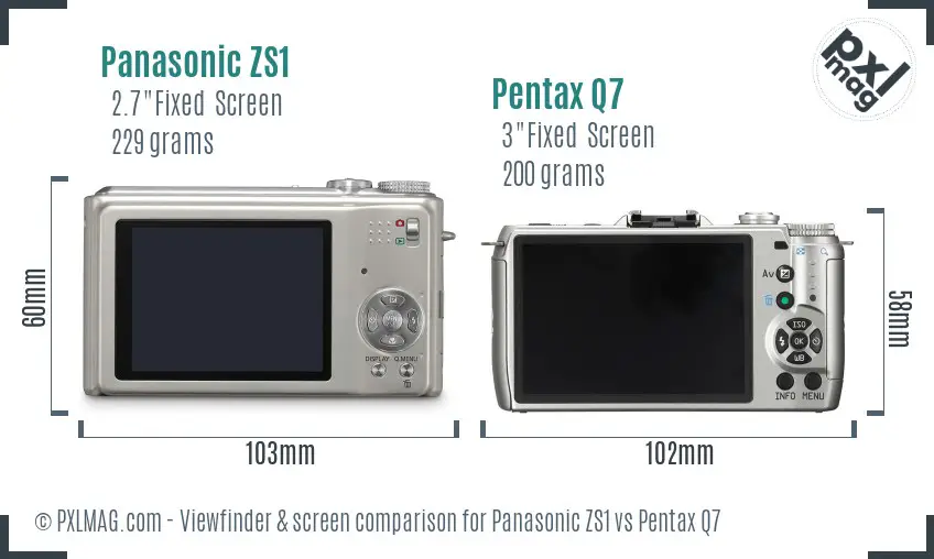 Panasonic ZS1 vs Pentax Q7 Screen and Viewfinder comparison