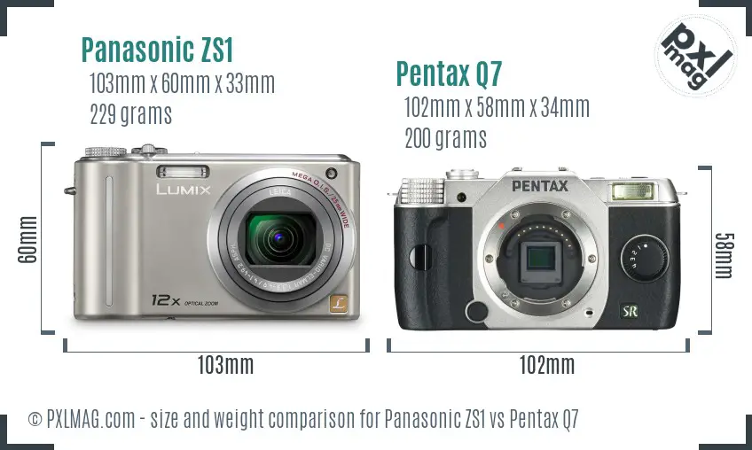 Panasonic ZS1 vs Pentax Q7 size comparison