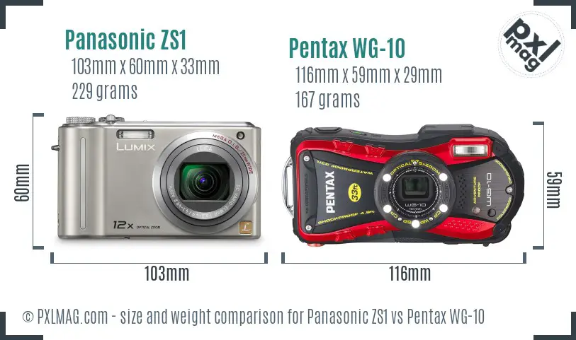 Panasonic ZS1 vs Pentax WG-10 size comparison Panasonic ZS1 vs Pentax WG-10 size comparison