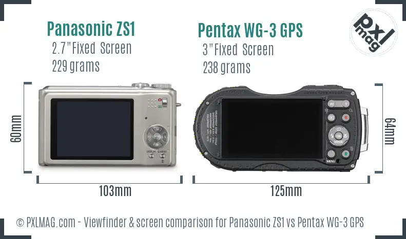 Panasonic ZS1 vs Pentax WG-3 GPS Screen and Viewfinder comparison
