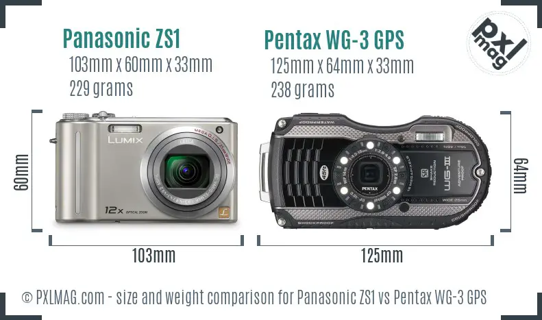 Panasonic ZS1 vs Pentax WG-3 GPS size comparison