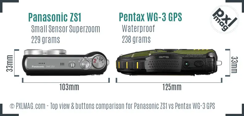 Panasonic ZS1 vs Pentax WG-3 GPS top view buttons comparison
