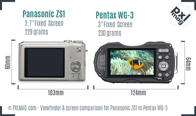 Panasonic ZS1 vs Pentax WG-3 Screen and Viewfinder comparison
