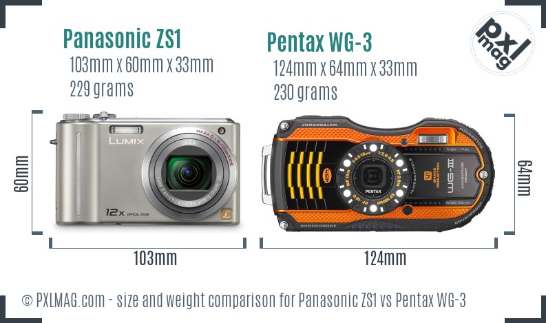 Panasonic ZS1 vs Pentax WG-3 size comparison Panasonic ZS1 vs Pentax WG-3 size comparison