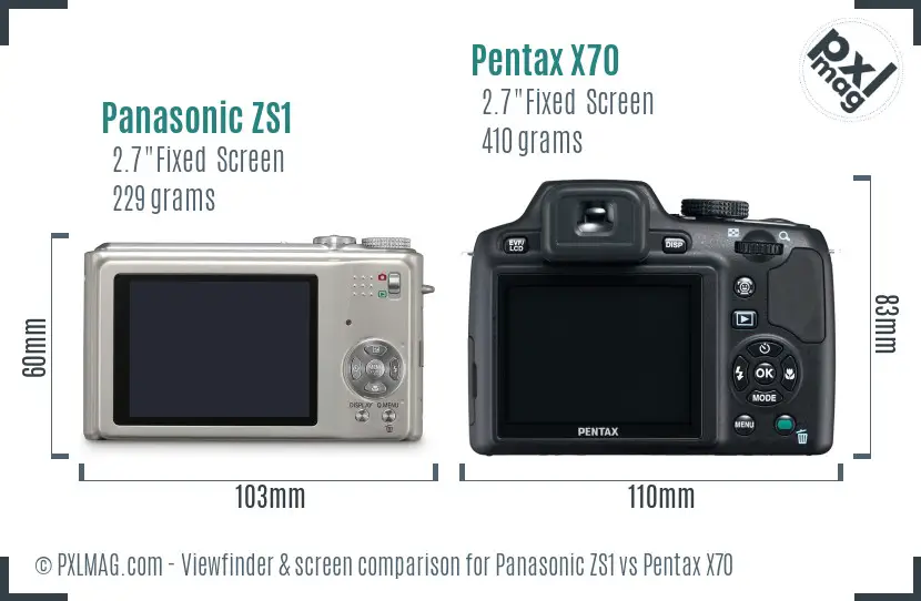 Panasonic ZS1 vs Pentax X70 Screen and Viewfinder comparison