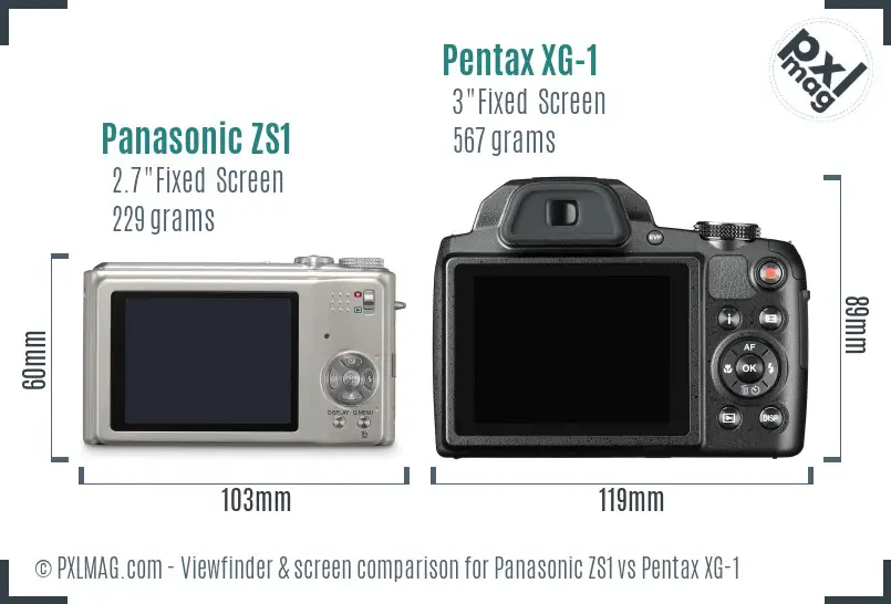 Panasonic ZS1 vs Pentax XG-1 Screen and Viewfinder comparison