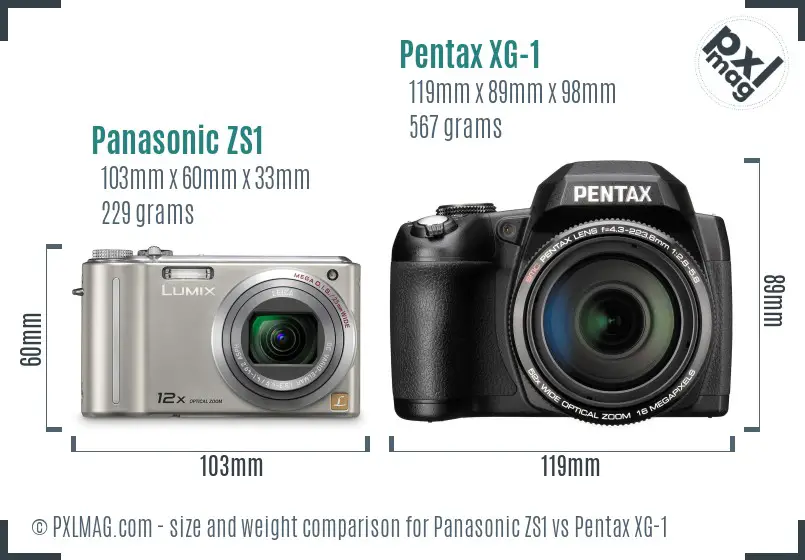 Panasonic ZS1 vs Pentax XG-1 size comparison