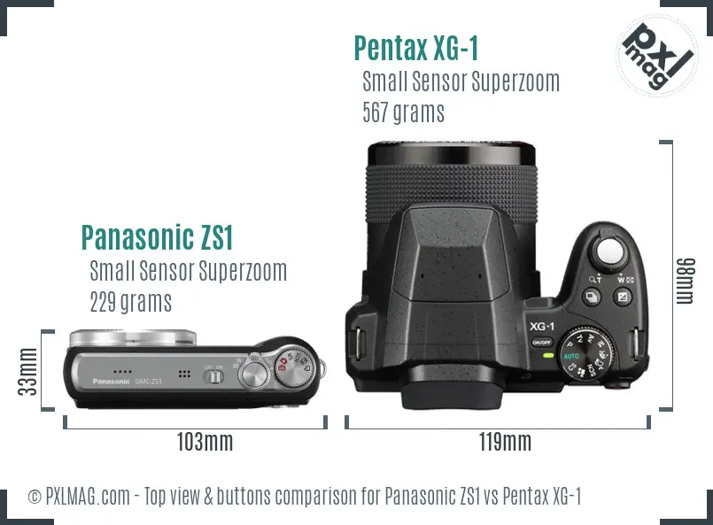 Panasonic ZS1 vs Pentax XG-1 top view buttons comparison