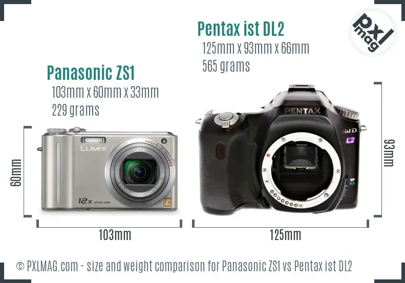 Panasonic ZS1 vs Pentax ist DL2 size comparison