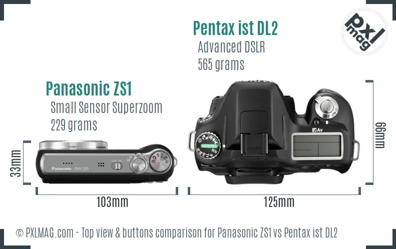 Panasonic ZS1 vs Pentax ist DL2 top view buttons comparison