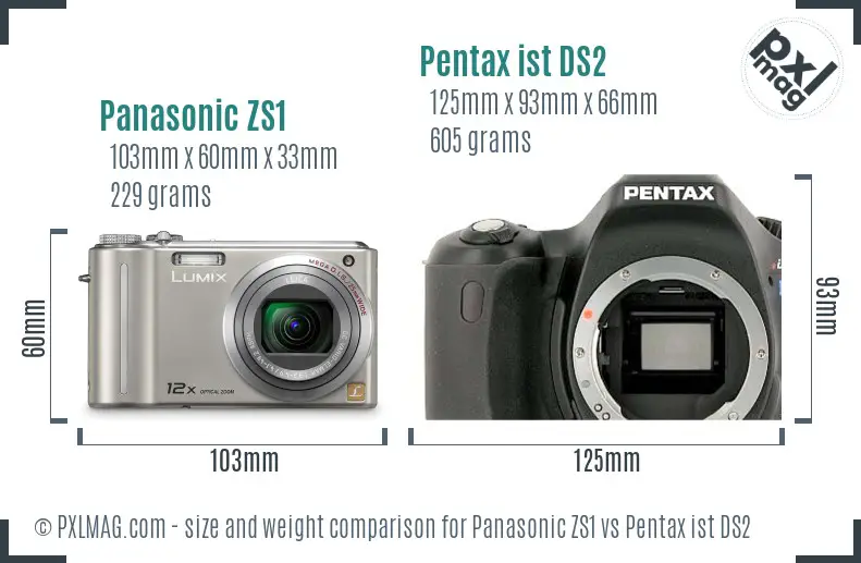 Panasonic ZS1 vs Pentax ist DS2 size comparison