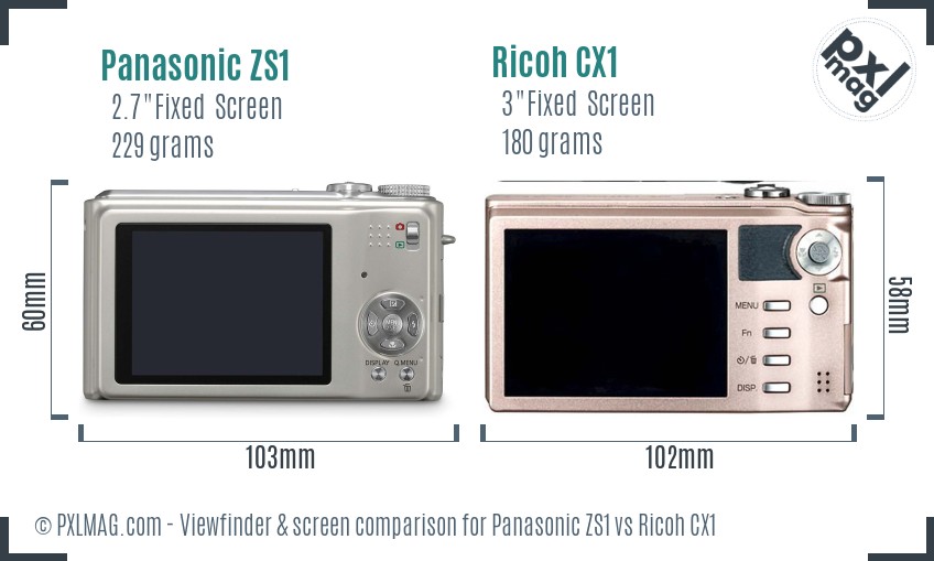 Panasonic ZS1 vs Ricoh CX1 Screen and Viewfinder comparison